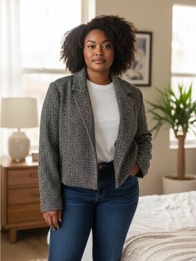 Covington Black and White Textured Cropped Blazer